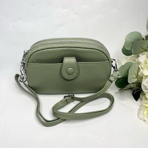 Triple Zipper Sage Green Crossbody Purse Small Cell Phone Shoulder Bag